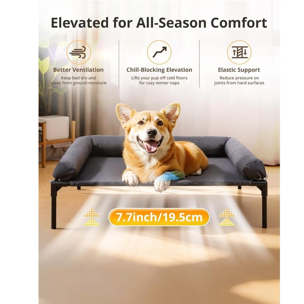 Cooling Elevated Dog Bed, 26.8x34 Raised Dog Bed with Removable Bolster Cushion - Picture 2 of 7